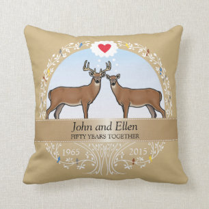 Personalised 50th Wedding Anniversary, Buck & Doe Cushion