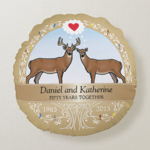 Personalised 50th Wedding Anniversary, Buck & Doe Round Cushion