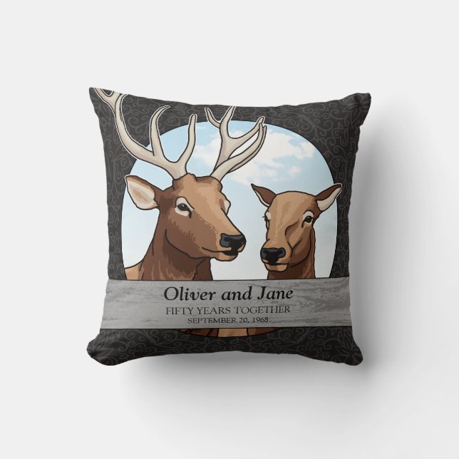 Personalised 50th Wedding Anniversary, Elk Cushion (Front)