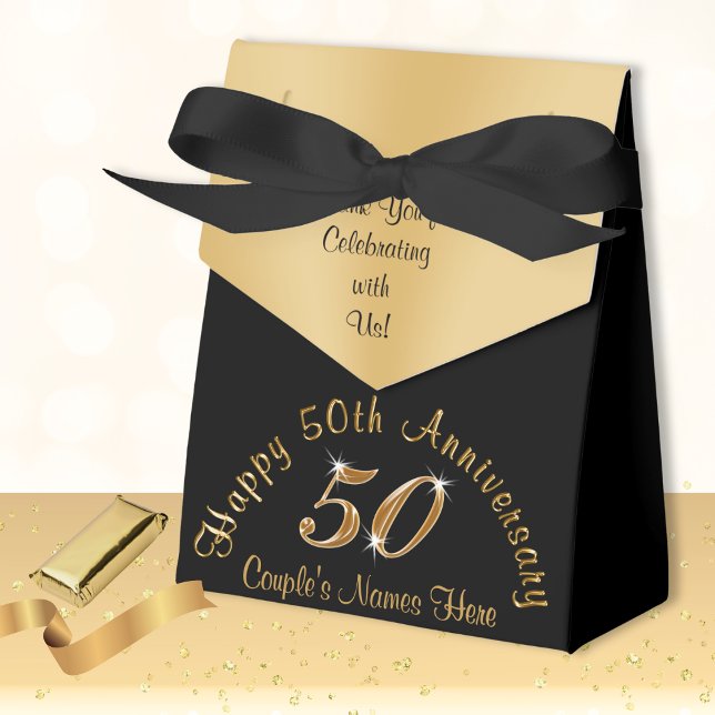 Personalised, 50th Wedding Anniversary Favour Boxe Favour Box (50th anniversary boxes. Personalized Gold and Black Anniversary. 50th anniversary favor boxes. )