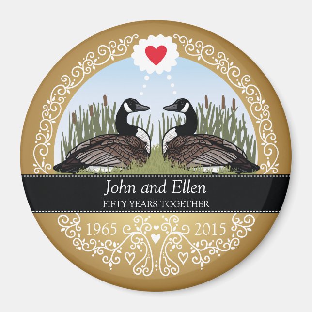 Personalised 50th Wedding Anniversary, Geese Magnet (Front)