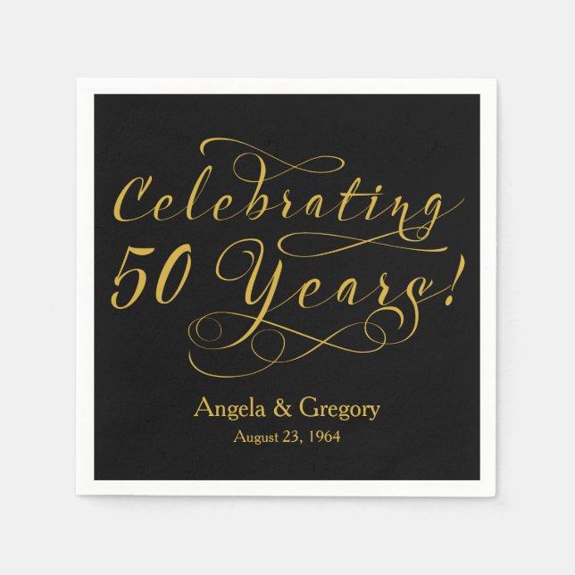 Personalised 50th Wedding Anniversary Gold Black Napkin (Front)