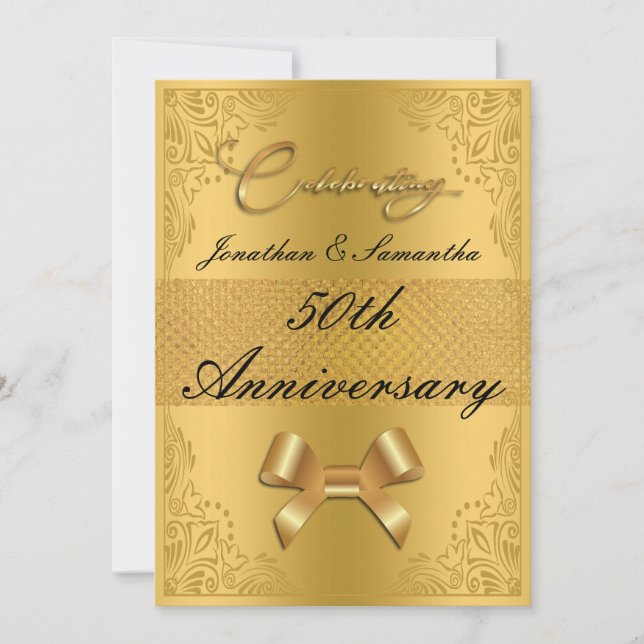 Personalised 50th wedding Anniversary Gold Bow  Invitation (Front)