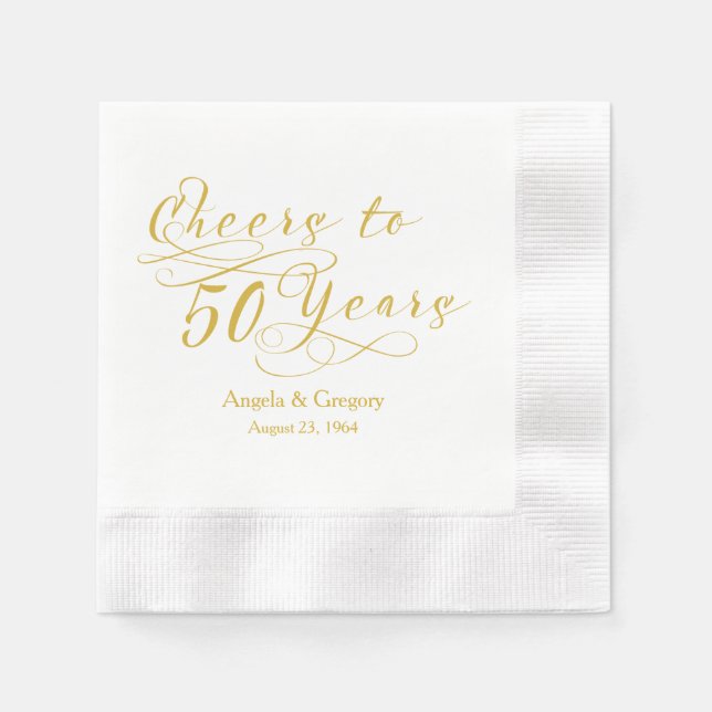 Personalised 50th Wedding Anniversary Gold Cheers Napkin (Front)