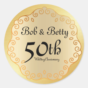 Personalised 50th Wedding Anniversary Gold Classic Round Sticker