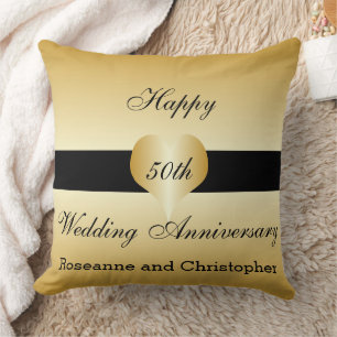 Personalised 50th Wedding Anniversary Gold Heart Cushion