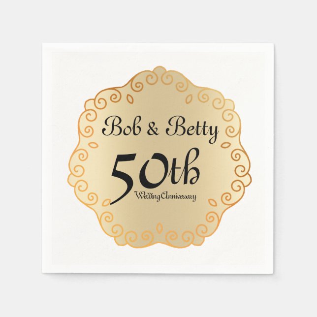 Personalised 50th Wedding Anniversary Gold Napkin (Front)