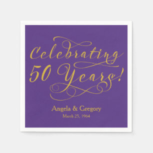 Personalised 50th Wedding Anniversary Gold Purple Napkin