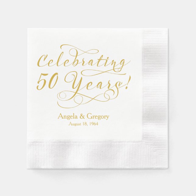 Personalised 50th Wedding Anniversary Gold White Napkin (Front)