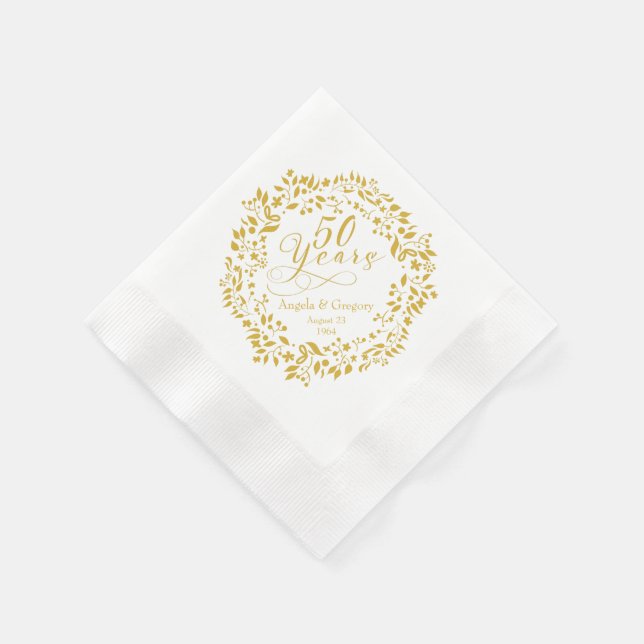 Personalised 50th Wedding Anniversary Gold Wreath Napkin (Corner)