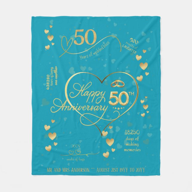 Personalised 50th Wedding Anniversary Milestone  F Fleece Blanket (Front)