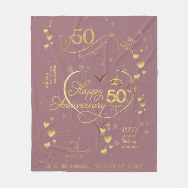 Personalised 50th Wedding Anniversary Milestone  F Fleece Blanket (Front)