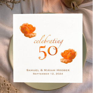 Personalised 50th wedding anniversary peach rose napkin
