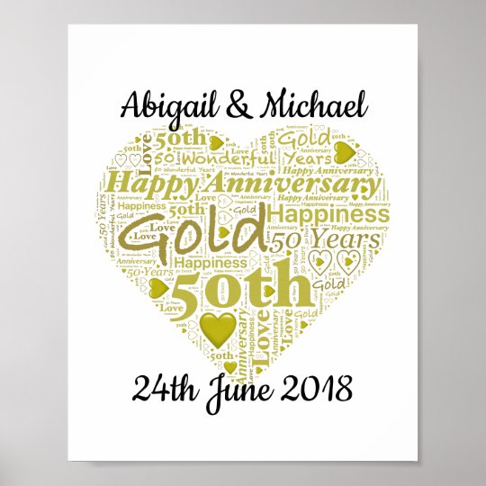 Personalised 50th Wedding Anniversary Word Art Poster Au