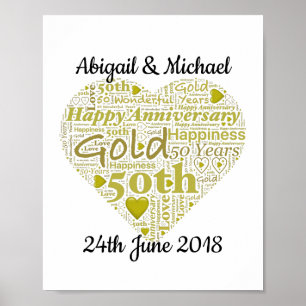 Personalised 50th Wedding Anniversary Word Art Poster