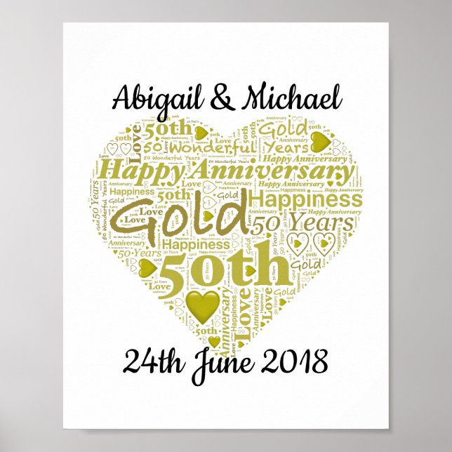 Personalised 50th Wedding Anniversary Word Art Poster (Front)