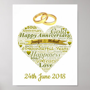 Personalised 50th Wedding Anniversary Word Art Poster