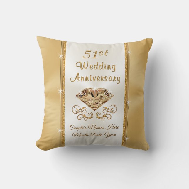 Personalised 51st Wedding Anniversary Gift. Pillow (Front)