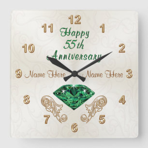Personalised 55th Anniversary Gifts, Emerald Clock
