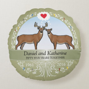 Personalised 55th Wedding Anniversary, Buck & Doe Round Cushion