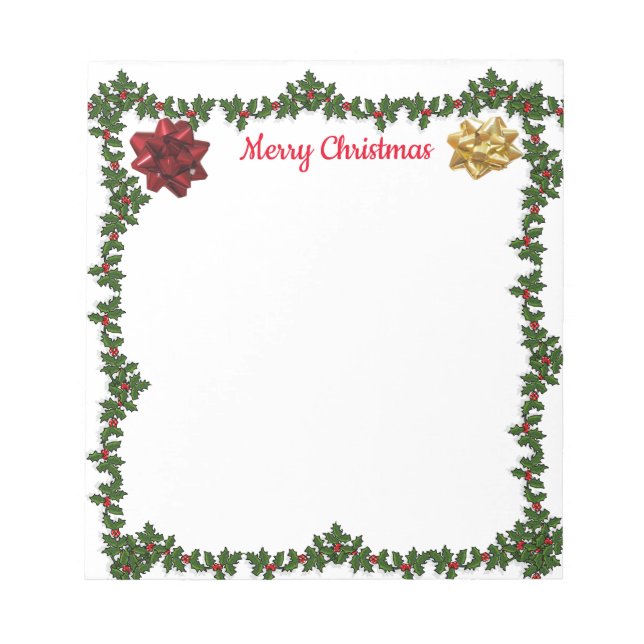 Personalised 5.5 x 6 Christmas Holley Garland Bows Notepad (Front)