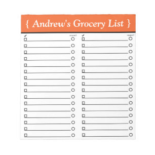 Personalised 5.5" x 6" Orange Grocery List Notepad