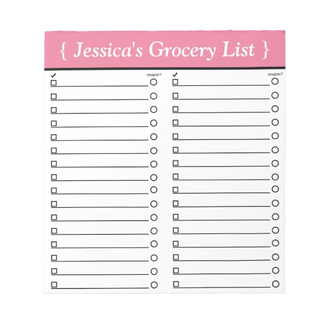 Personalised 5.5" x 6" Pink Grocery List Notepad (Front)