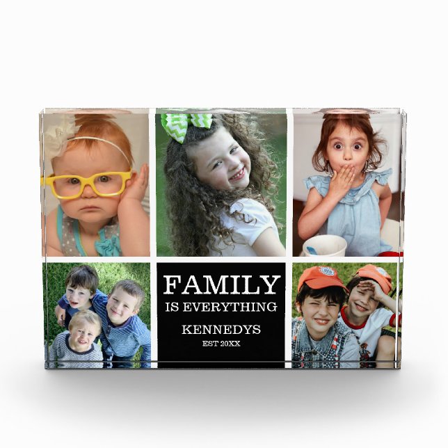 Personalised 5 Multi Picture Family Name  Quote Photo Block (Front)