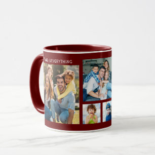 Personalised 5 Photo Collage Family Name Maroon Mug