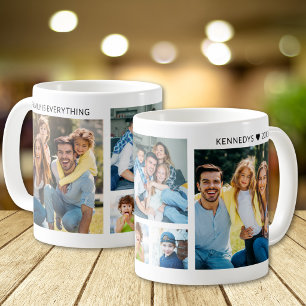 Personalised 5 Photo Collage Family Name White Coffee Mug