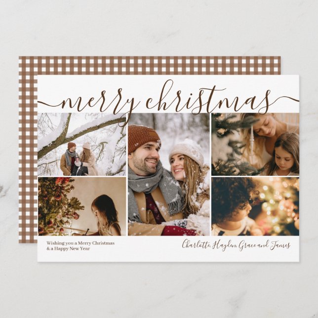Personalised 5 Photo Merry Christmas  Holiday Card (Front/Back)