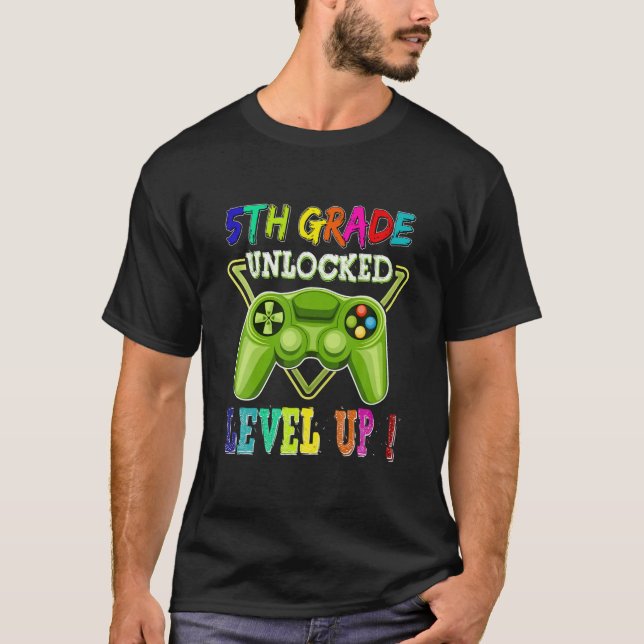 Personalised 5TH Grade Unlocked Level Up Gamer T-Shirt (Front)