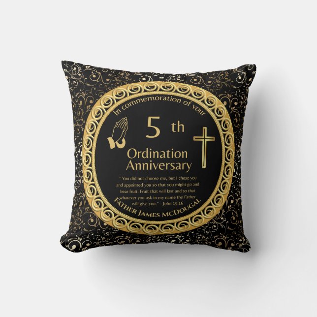 Personalised 5th Ordination Anniversary Priest Cushion (Front)