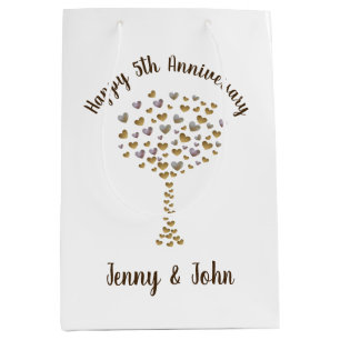 Personalised 5th wood wedding anniversary medium gift bag