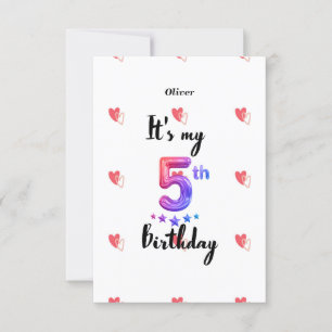 Personalised 5th Year Birthday invitation Card