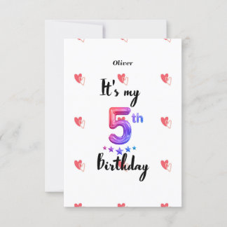 Personalised 5th Year Birthday invitation Card