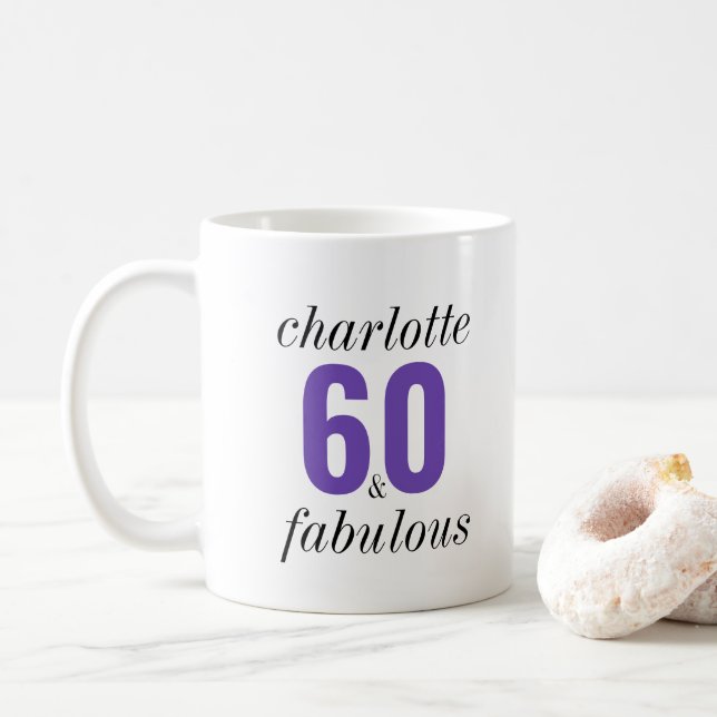 Personalised 60 and Fabulous 60th Birthday Gift Coffee Mug (With Donut)