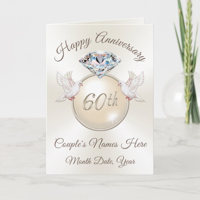 Personalised 60th Anniversary Card, Diamond Theme Card (Front)