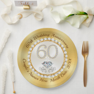 Personalised, 60th Anniversary Paper Plates,  Plate