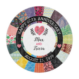 Personalised 60th Anniversary, Patchwork Quilt Cutting Board