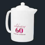 Personalised 60th Anniversary Pink Rose Gift<br><div class="desc">Create a beautiful custom 60th wedding anniversary gift with this one-of-a-kind elegant keepsake teapot. Customise this gift with the couple's names and wedding anniversary date for a life long memory. I created this original floral script from a photograph I took in Switzerland. I love taking photos of flowers on my...</div>