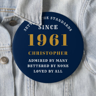 Personalised 60th Birthday 1961 Elegant Blue Gold 6 Cm Round Badge