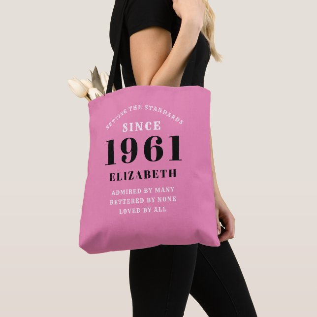 Personalised 60th Birthday 1961 Elegant Chic Pink Tote Bag (Close Up)
