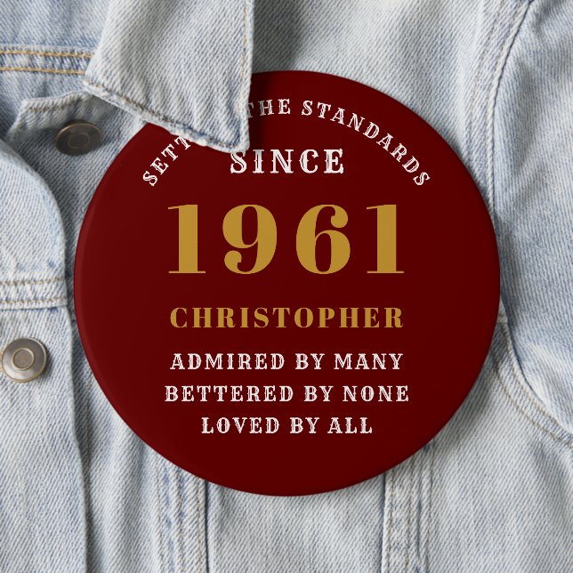 Personalised 60th Birthday 1961 Elegant Red Gold 6 Cm Round Badge (In Situ)