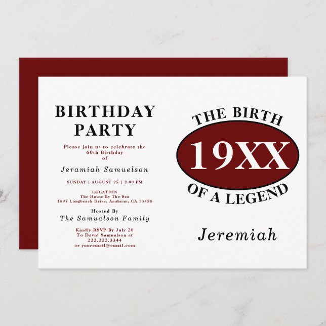 Personalised 60th Birthday Birth Of A Legend Retro Invitation (Front/Back)