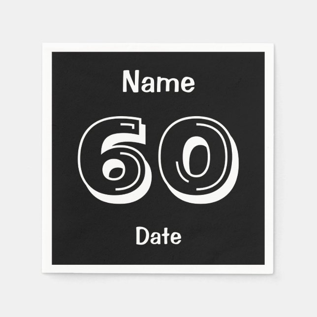 Personalised 60th Birthday Black Party Napkins (Front)