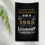 Personalised 60th Birthday Born 1965 Vintage Black Banner<br><div class="desc">A personalised classic party banner for that special birthday born in 1965 and turning 60. Add the name to this vintage retro style black, white and gold design for a custom birthday gift. Easily edit the name and year with the template provided. A wonderful custom black birthday gift. More gifts...</div>