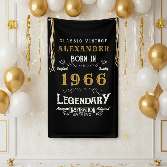 Personalised 60th Birthday Born 1966 Retro Party Banner (1966 wall banner against a white wall)