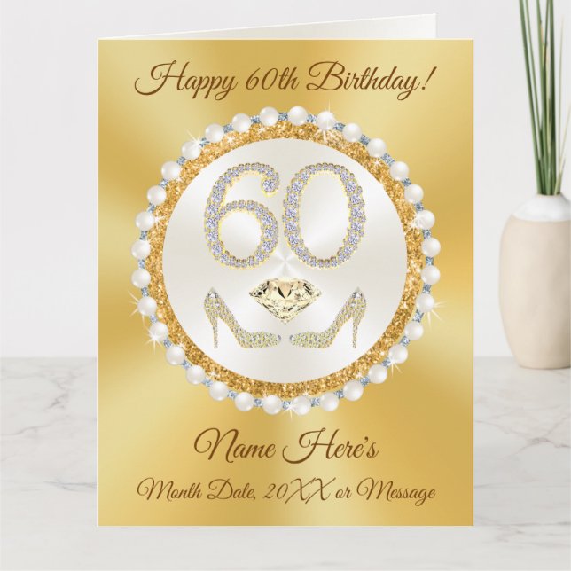 Personalised 60th Birthday Cards for Her, STUNNING (Front)