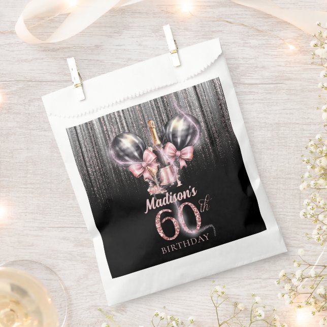 Personalised 60th Birthday Champagne Luxury Pink Favour Bag (Clipped)
